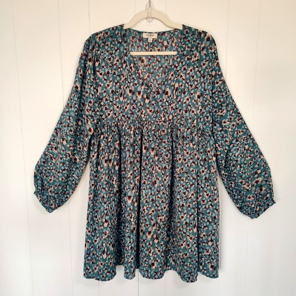 Umgee Babydoll Mini Dress S Boho Oversized Long Sleeve Flowy Western